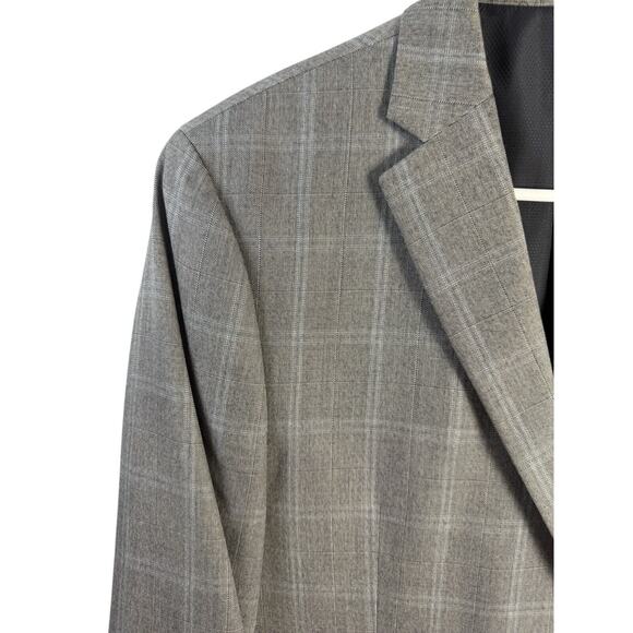 Michael Kors Men's Modern-Fit Poly-Blend Suit Jacket Lt Grey/Blue‎ Plaid 42R EUC - Picture 3 of 15